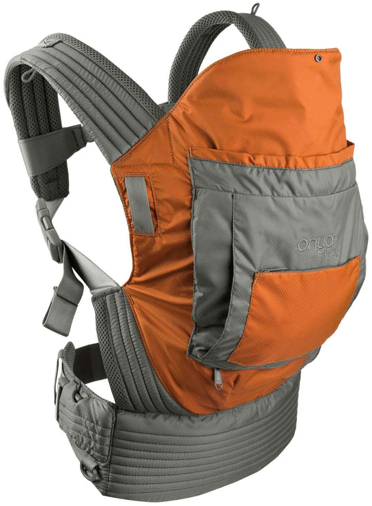 Side View of Orange Colored Outback Baby Carrier by Onya Baby
