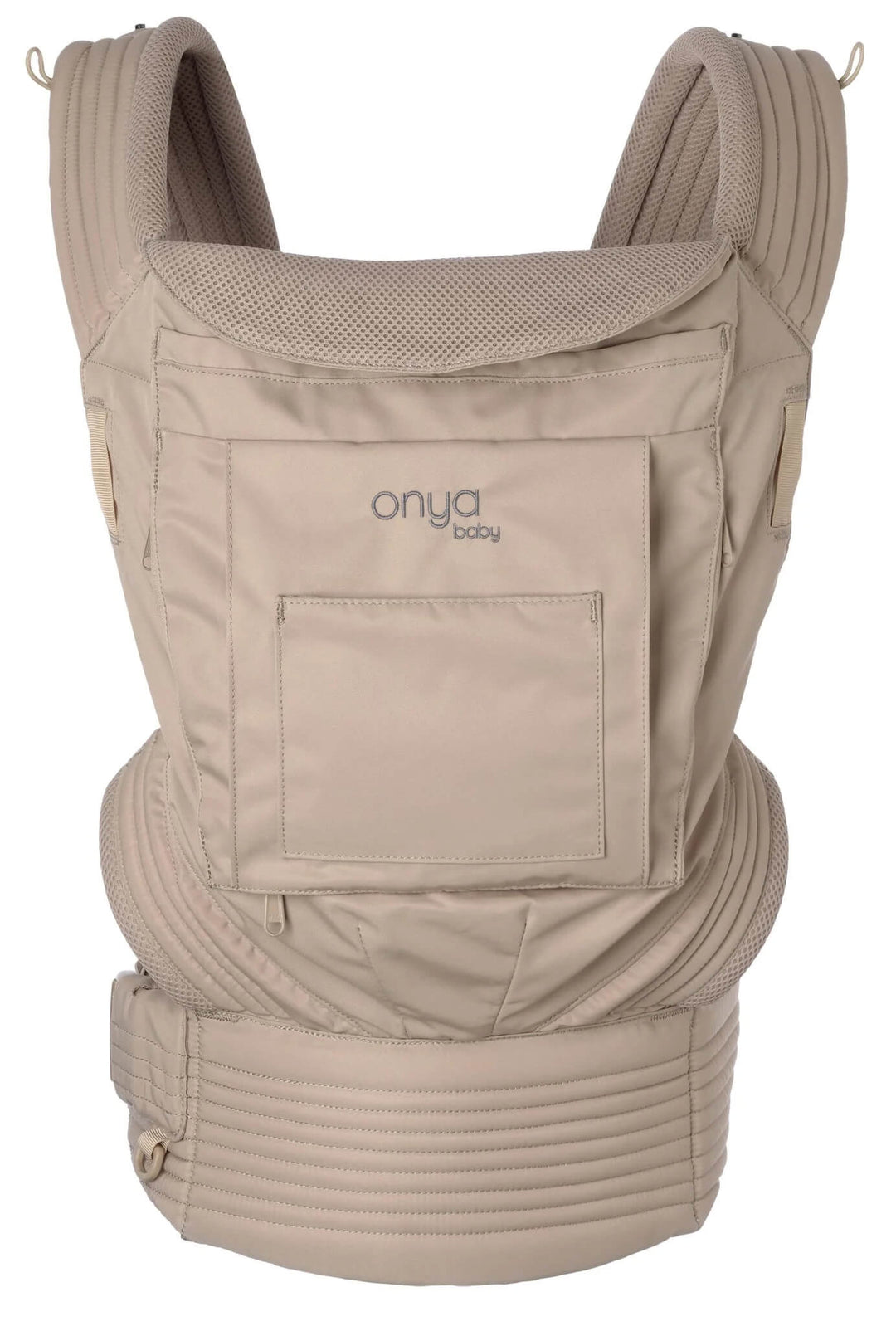 Front View of Warm Sand Colored Nexstep Baby Carrier by Onya Baby