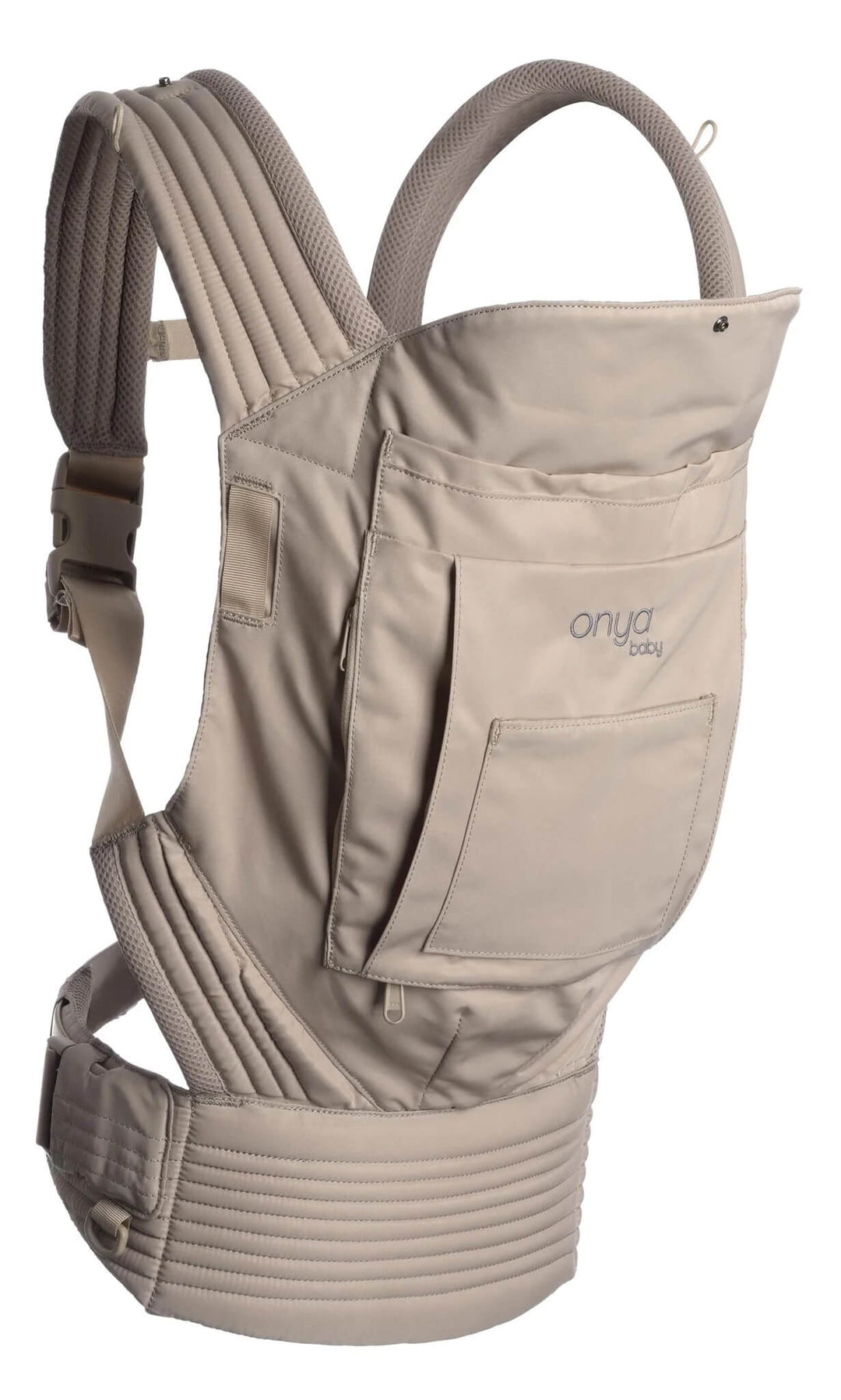 Side View of Warm Sand Colored Nexstep Baby Carrier by Onya Baby