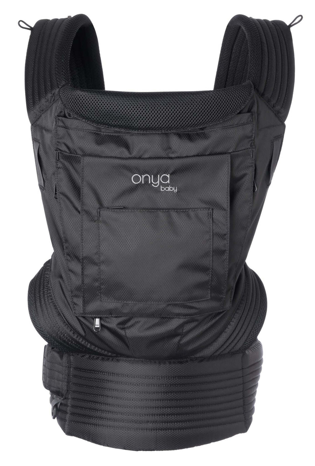 Front View of Black Colored Outback Baby Carrier by Onya Baby