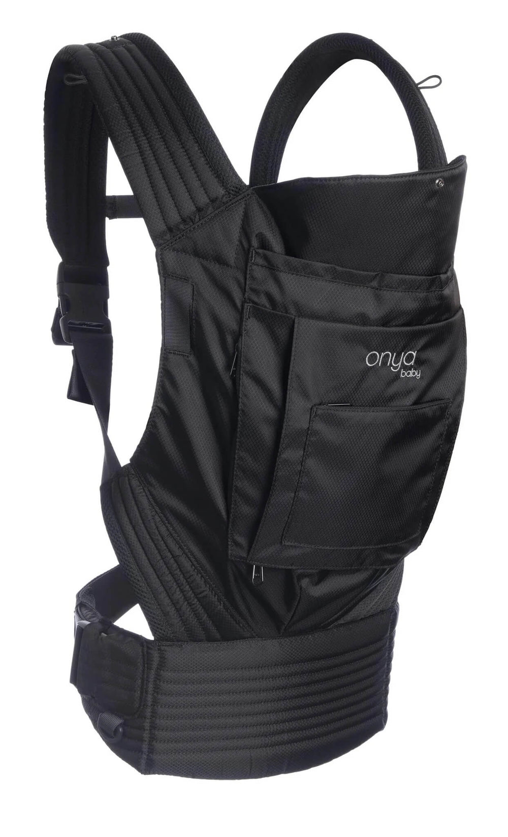 Side View of Black Colored Outback Baby Carrier by Onya Baby