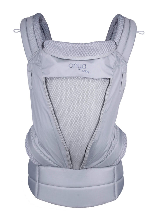 Unzipped Front View of Granite Colored Pure Baby Carrier by Onya Baby